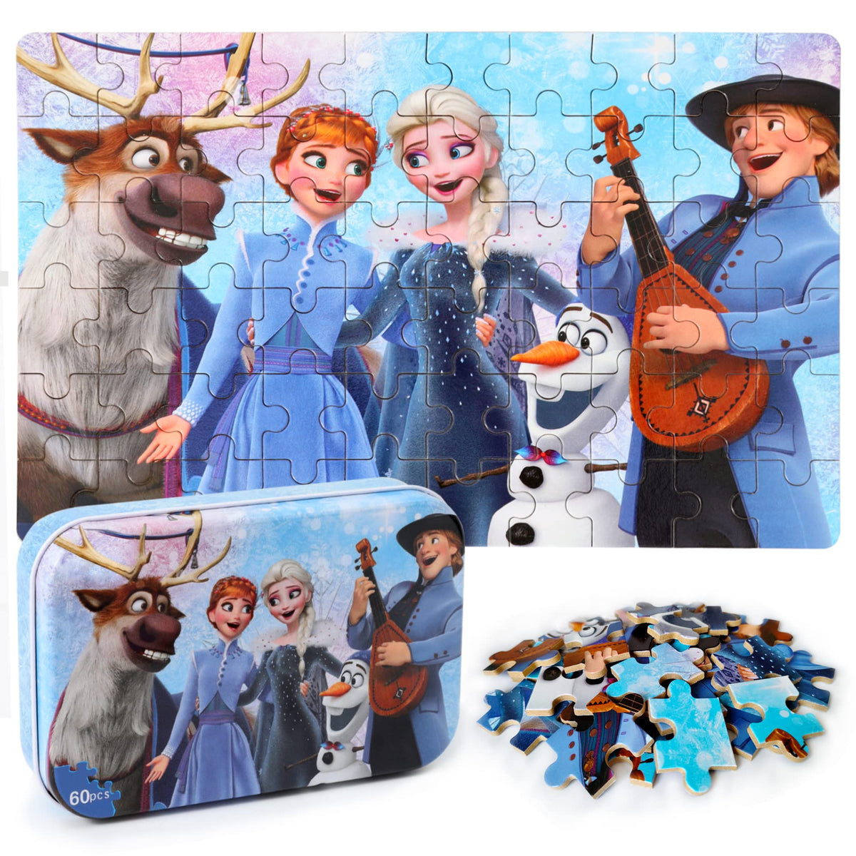 MZZOTOY 60-piece puzzle front of box attracts kids with bright visuals for engaging play.