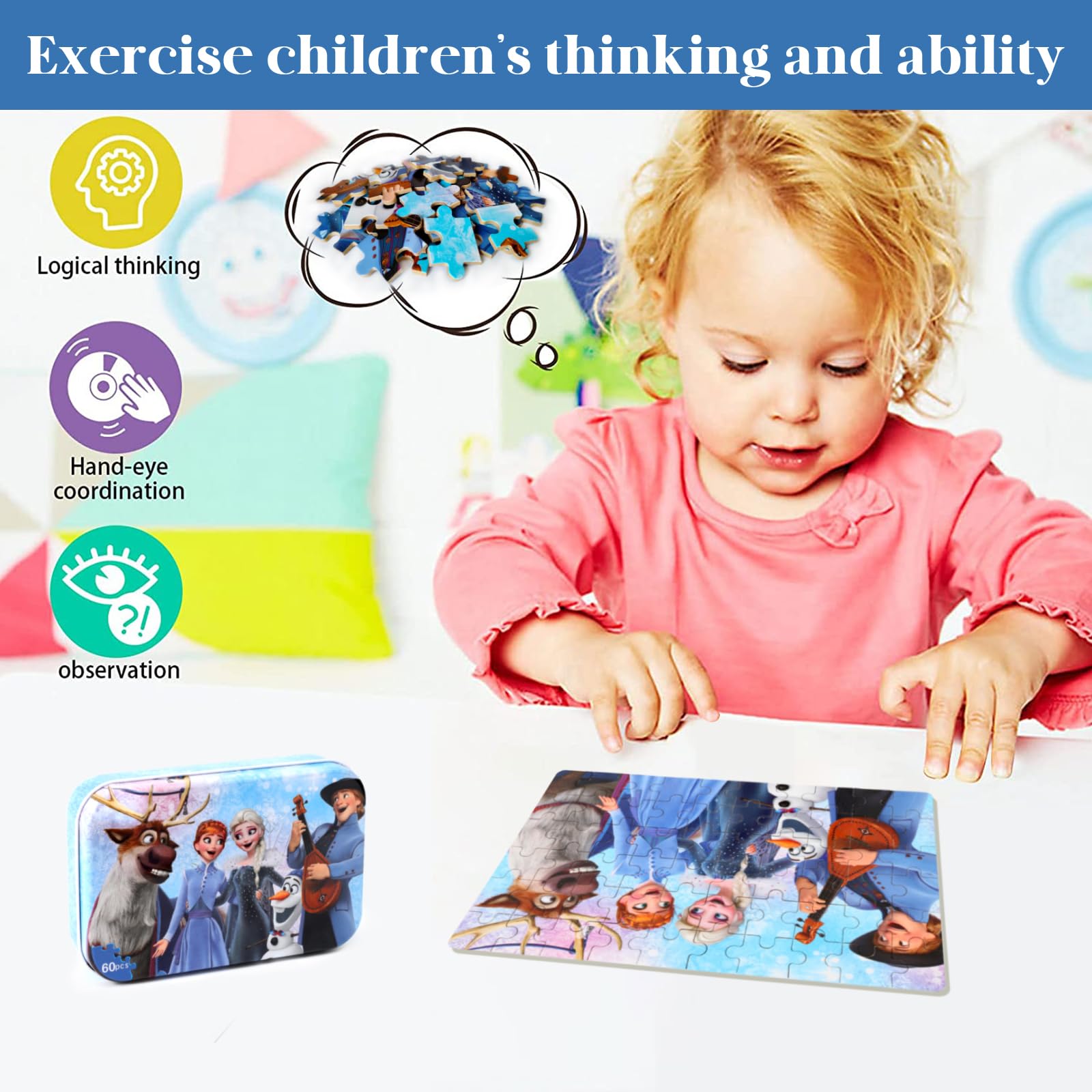 MZZOTOY metal box keeps puzzle pieces organized for easy storage.