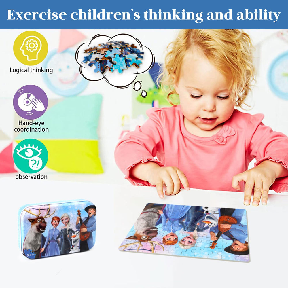 MZZOTOY metal box keeps puzzle pieces organized for easy storage.