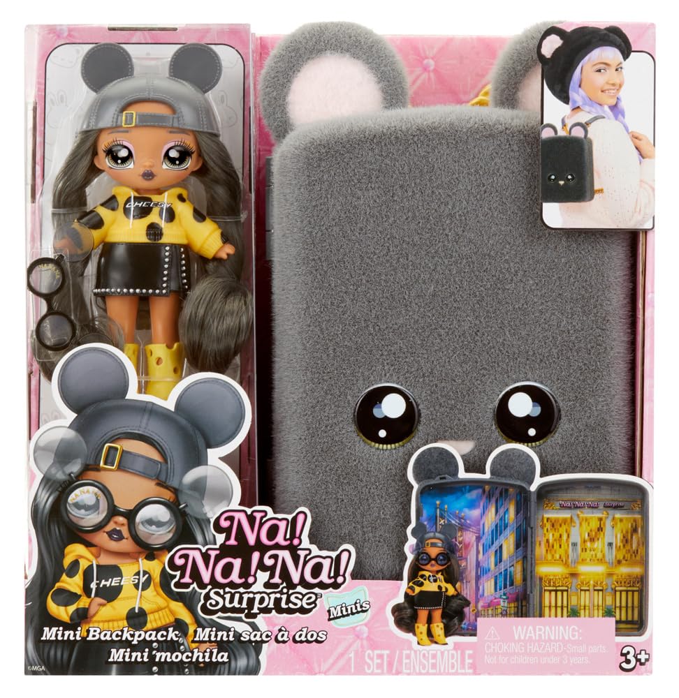 Na Na Na Surprise Marisa Mouse backpack closed, portable fashion for kids on the go.