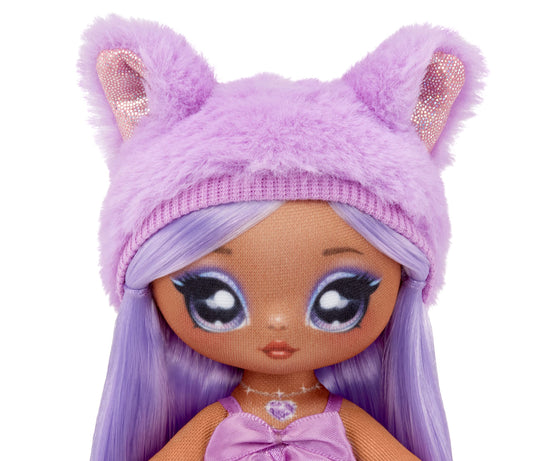 Valentina Lovely amethyst satin dress highlights iridescent details for dress-up play