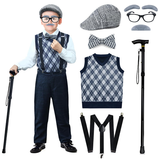 Nabobs 100 Days old man costume vest and hat for boys, ideal for playful cosplay.