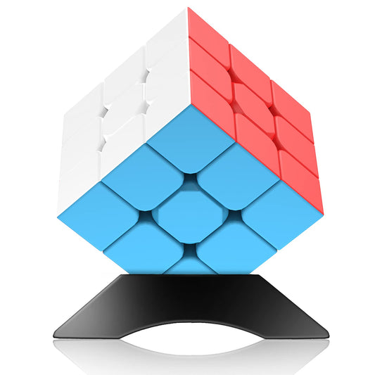 Nabreeli 3x3 Speed Cube with stand, stickerless colors, for focused learning.
