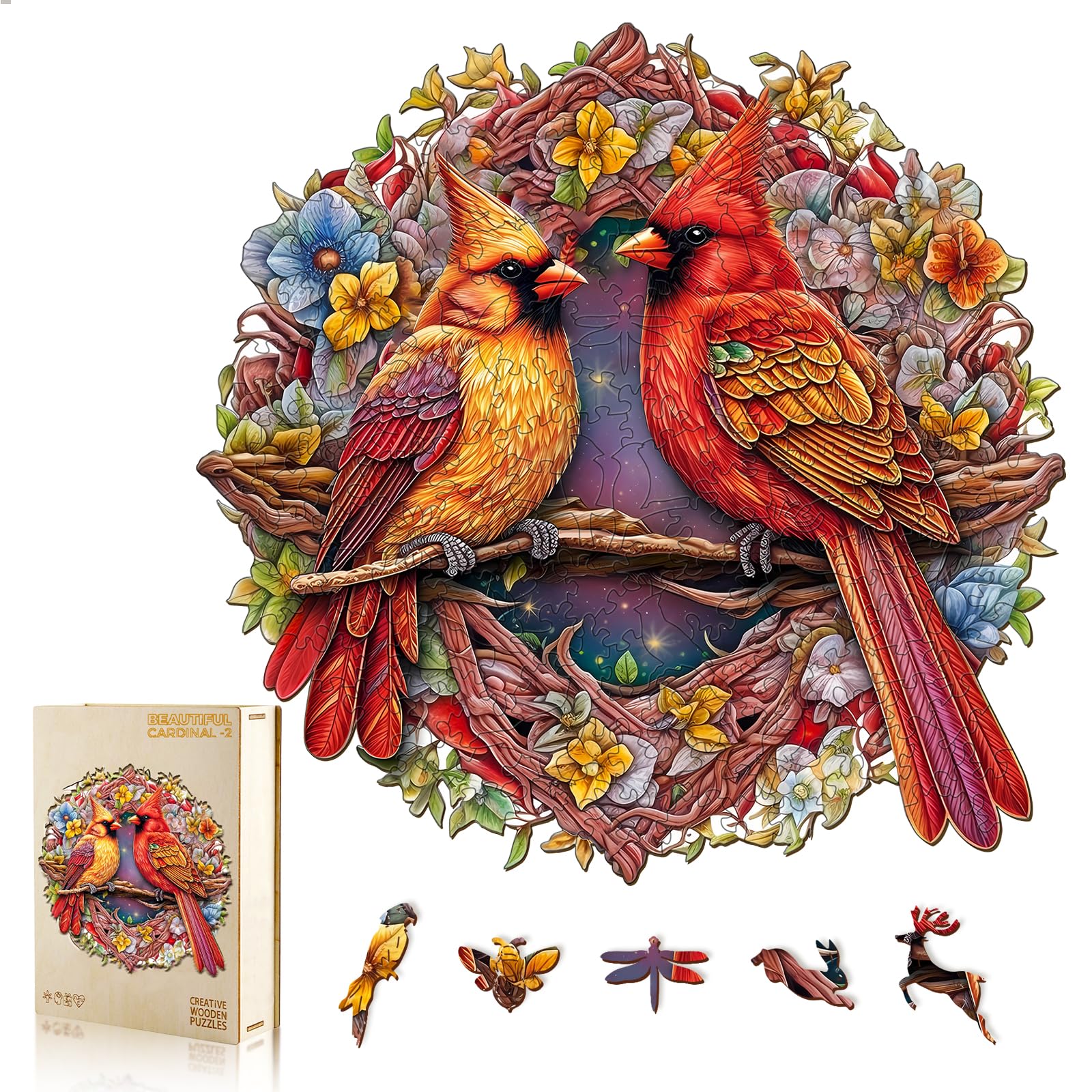 NABYSHOP wooden cardinal puzzle on branches for adults, calm and engaging.