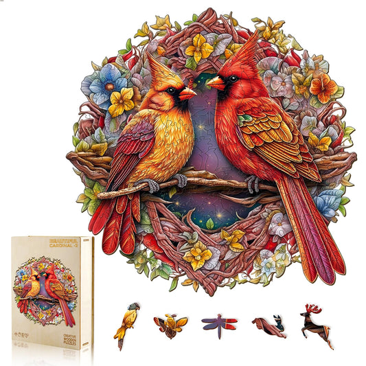 NABYSHOP wooden cardinal puzzle on branches for adults, calm and engaging.