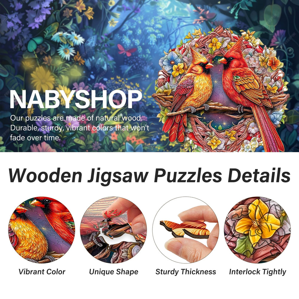 NABYSHOP cardinal puzzle with wreath of flowers, a vibrant centerpiece for family nights.