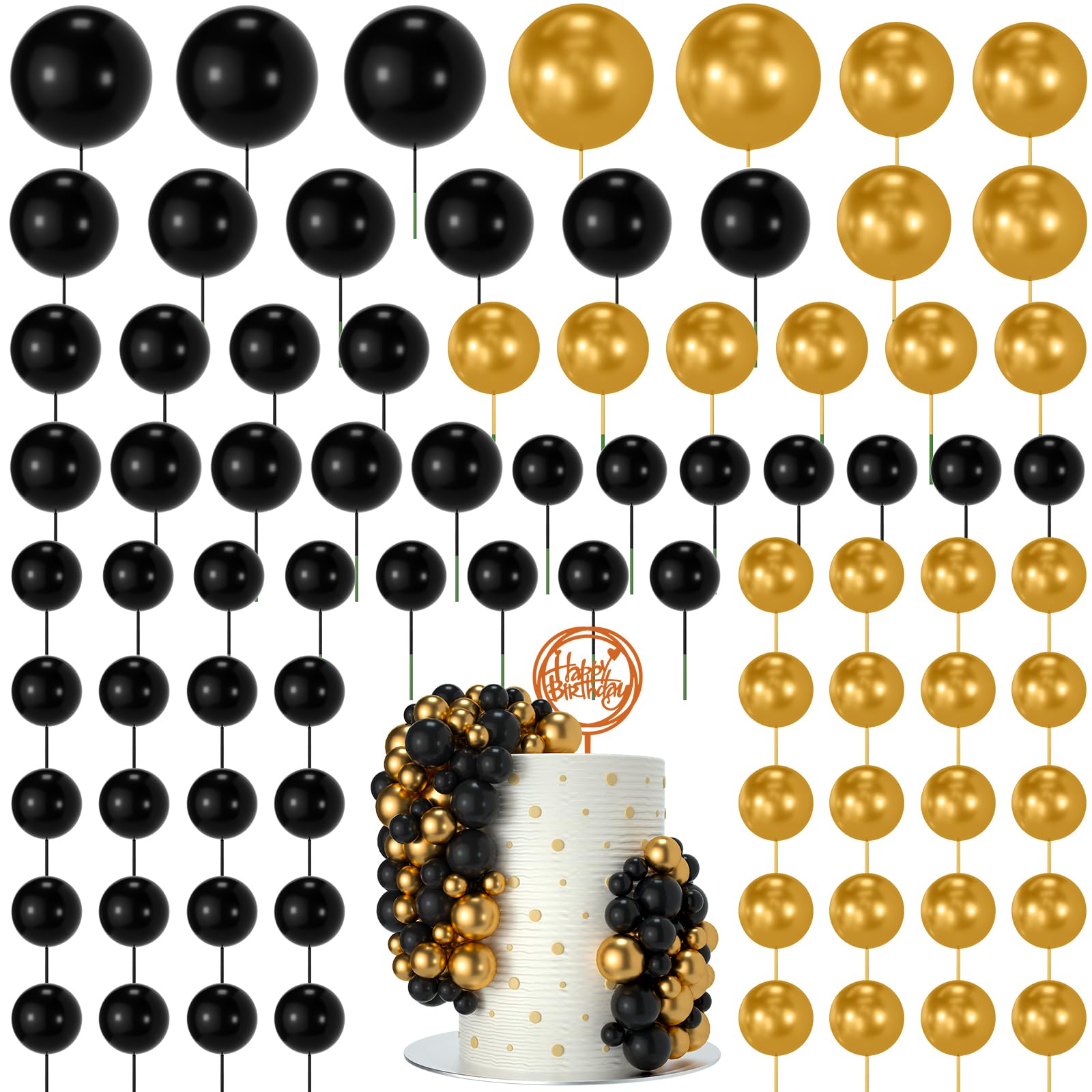 NACHLYNN cake balls decorations in black and gold toppers for elegant cakes.