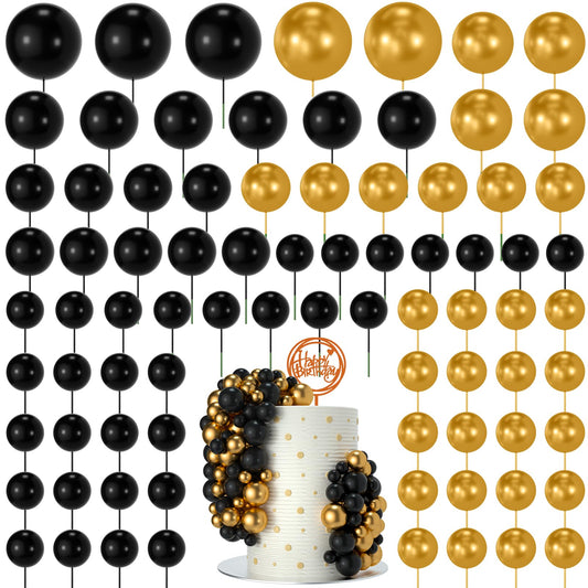 NACHLYNN cake balls decorations in black and gold toppers for elegant cakes.