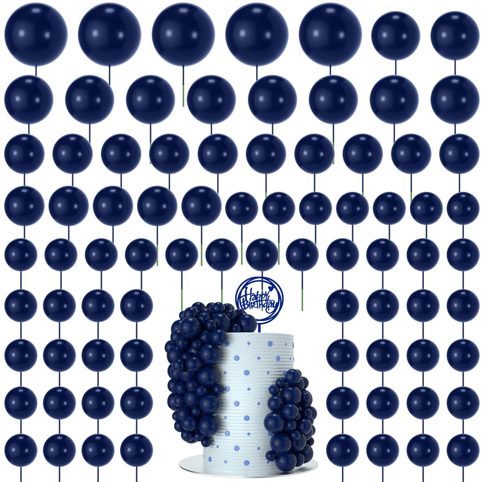 NACHLYNN navy 4cm cake balls topper on a cake, adds height and color.