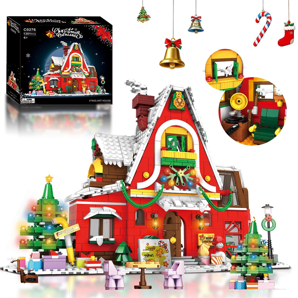NAFONRU Christmas House front view highlights festive red walls for holiday decor.