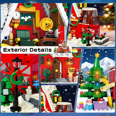 NAFONRU Christmas village exterior elements include tree and wreath for charm.