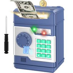 NAFEIV Kids piggy bank front view in navy showing inviting savings design.