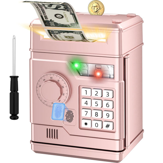NAFEIV Kids Piggy Bank front view shows the rose-gold design for saving.
