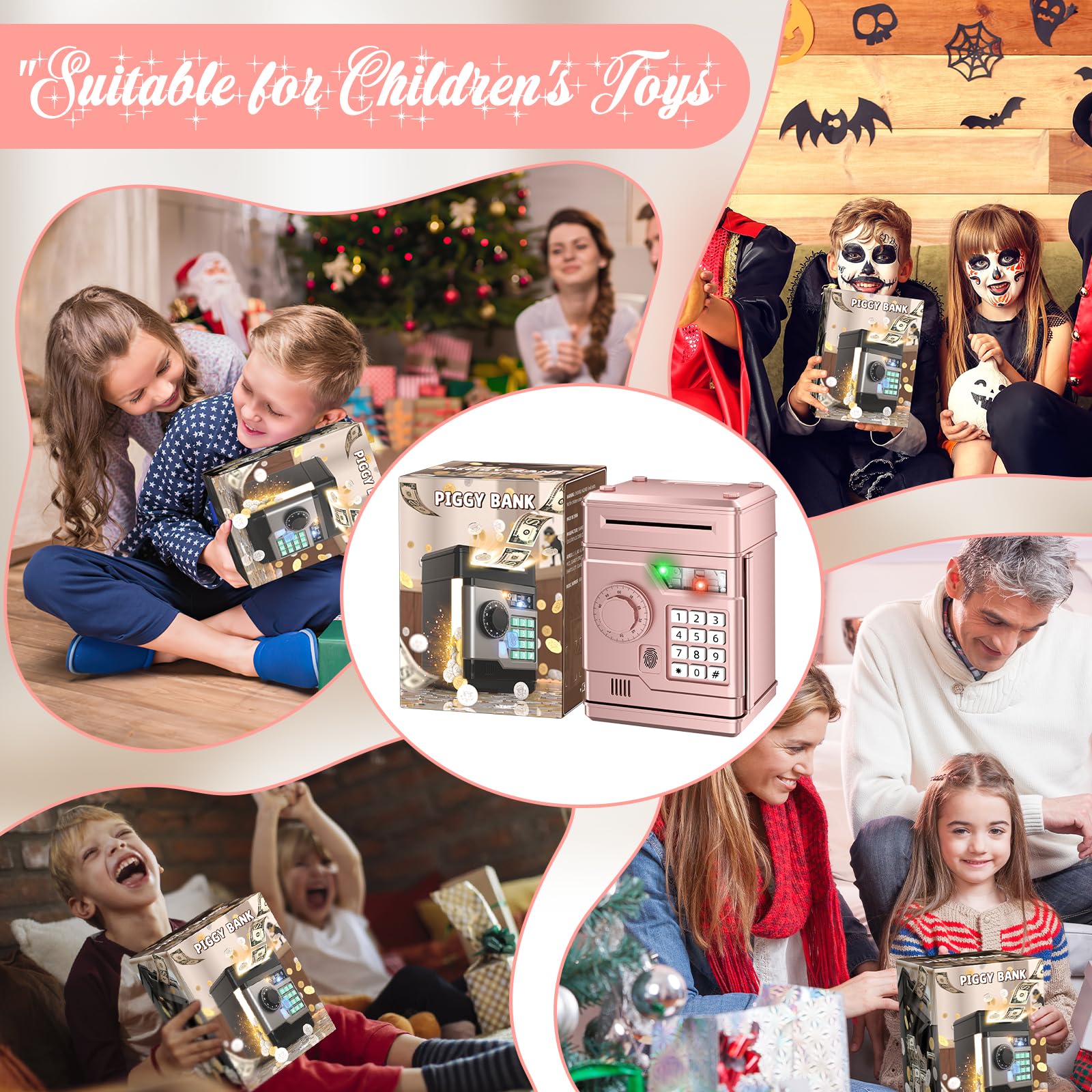 NAFEIV Kids Piggy Bank in-use shows kid-friendly savings routine.