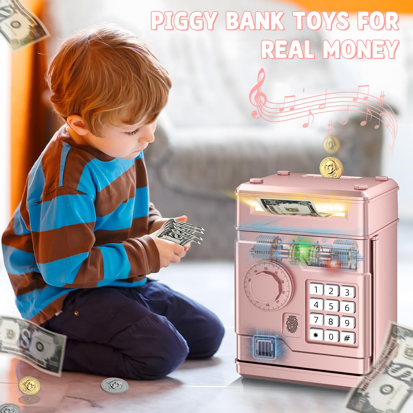 NAFEIV Kids Piggy Bank storage-compartment helps organize funds during play.
