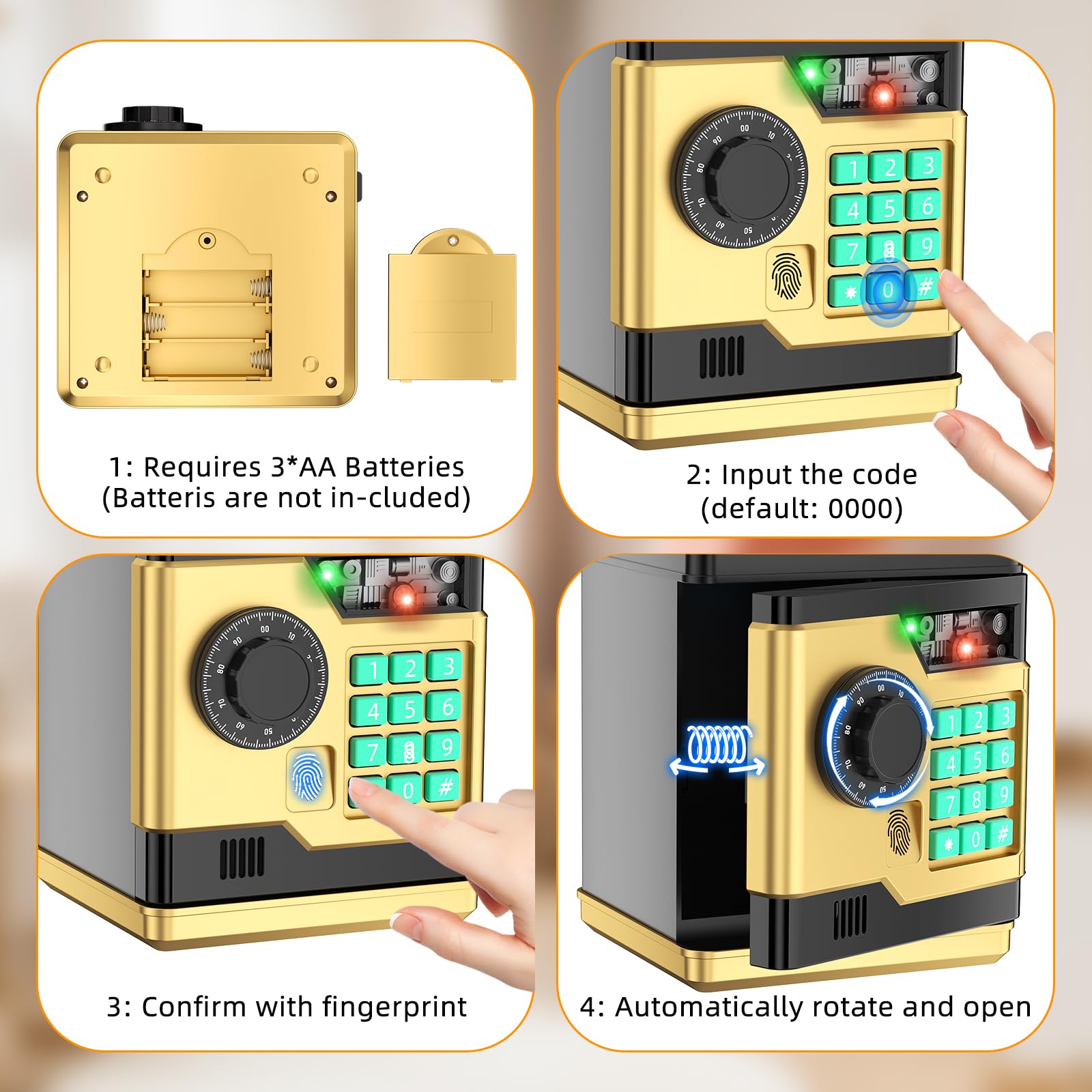 NAFEIV piggy bank fingerprint unlock close-up shows quick access.