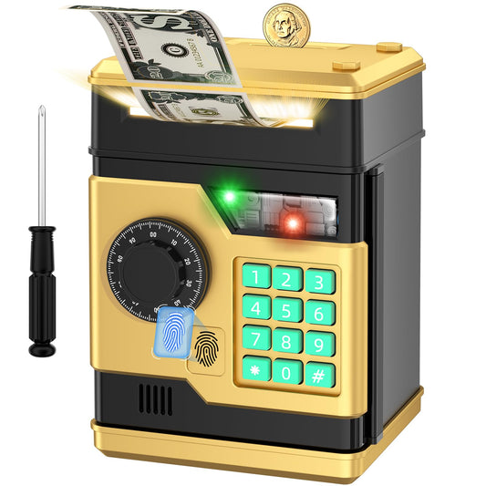 NAFEIV piggy bank front view shows secure password access for kids.