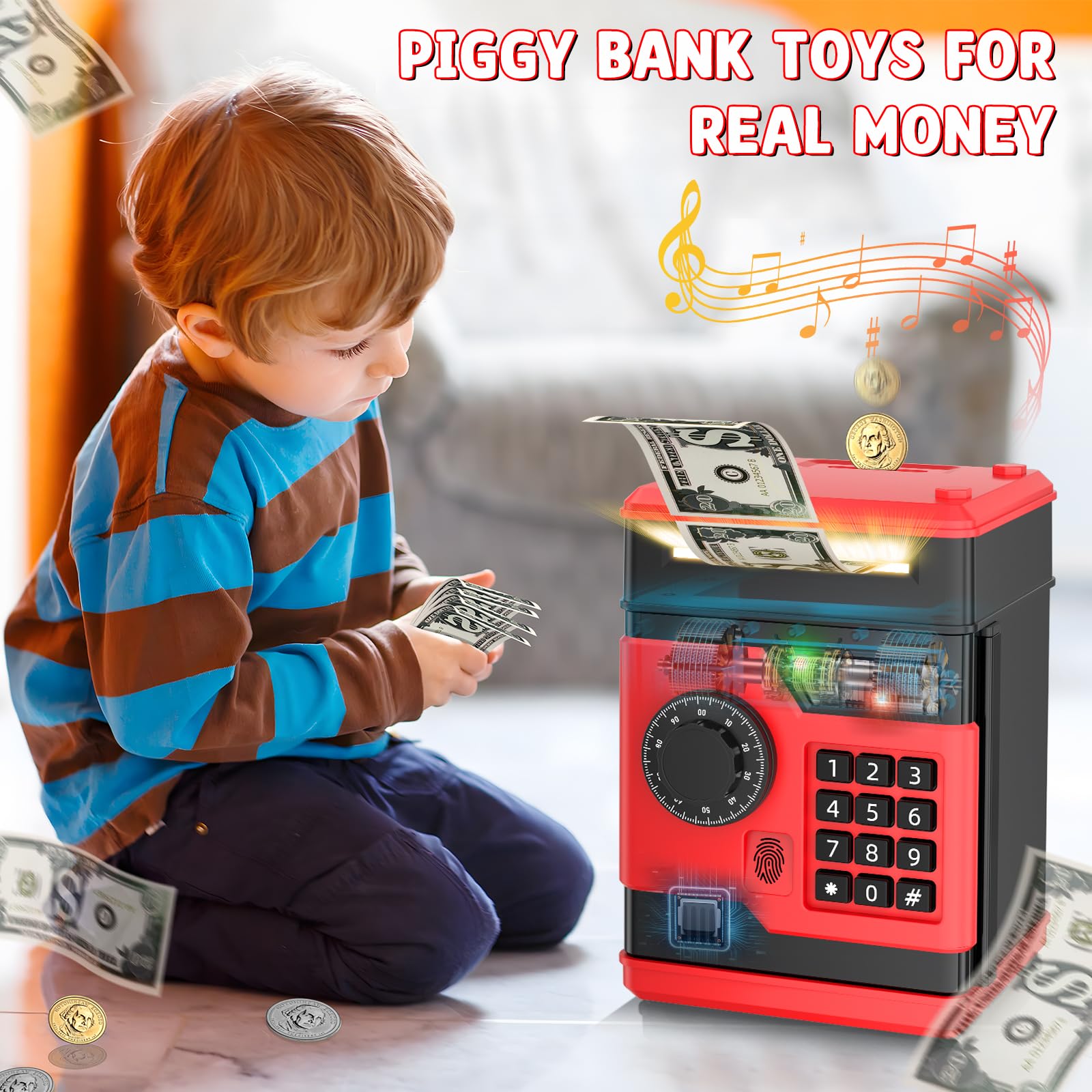 NAFEIV Piggy Bank offers large capacity for coins and notes to grow savings.