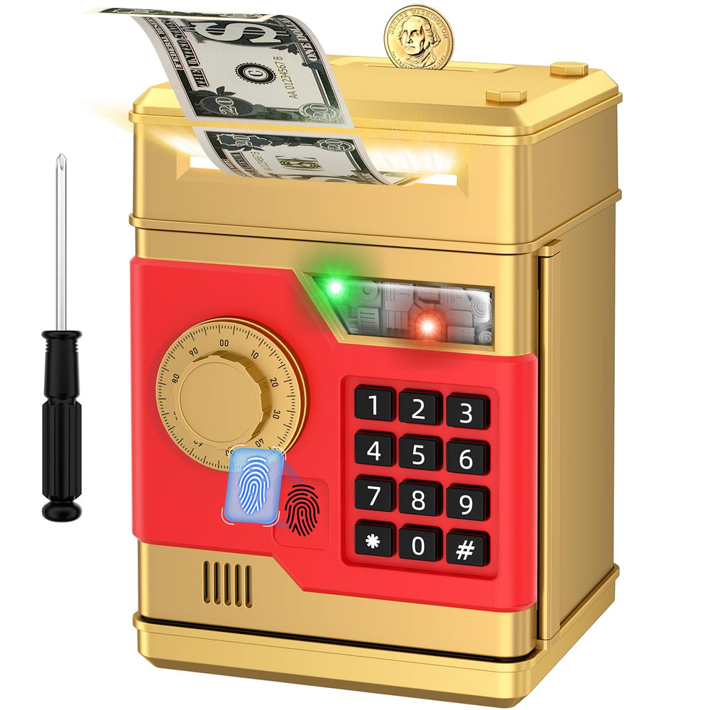 NAFEIV Piggy Bank with password-protected door keeps kids' savings secure.