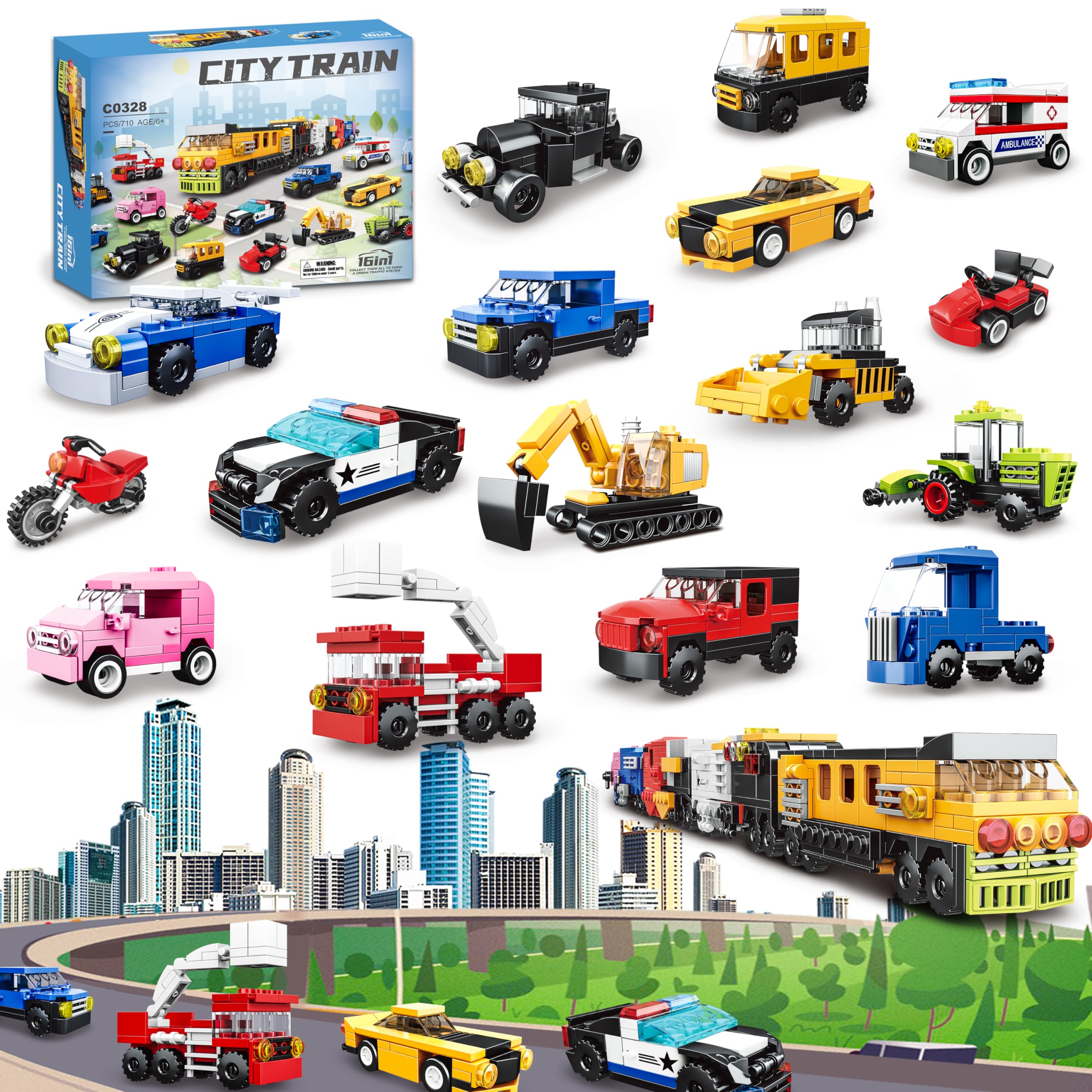 NAFONRU 16-pack builds police car for imaginative play and fine motor practice.