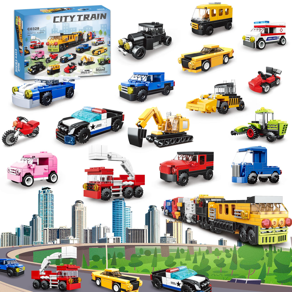 NAFONRU 16-pack builds police car for imaginative play and fine motor practice.