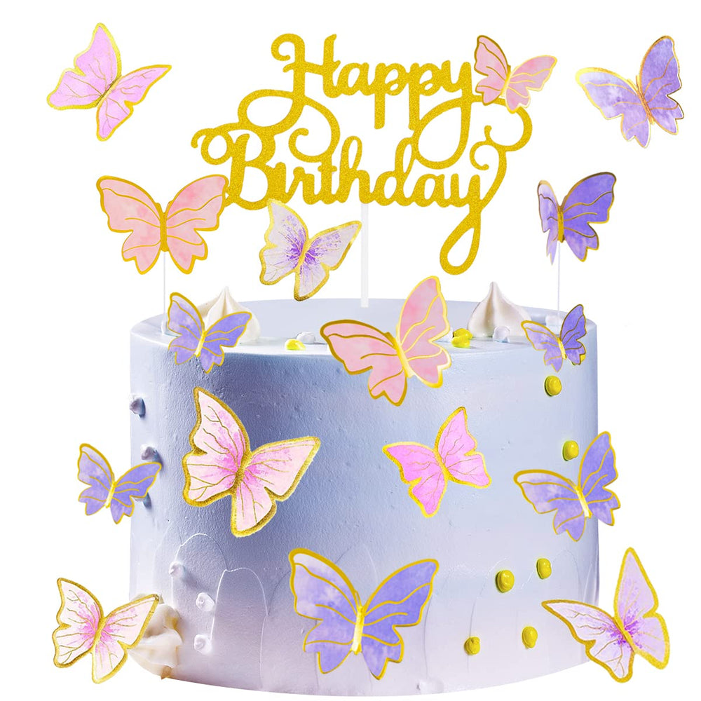 Naiircool butterfly topper pink purple gold adds vibrant 3D charm to cakes