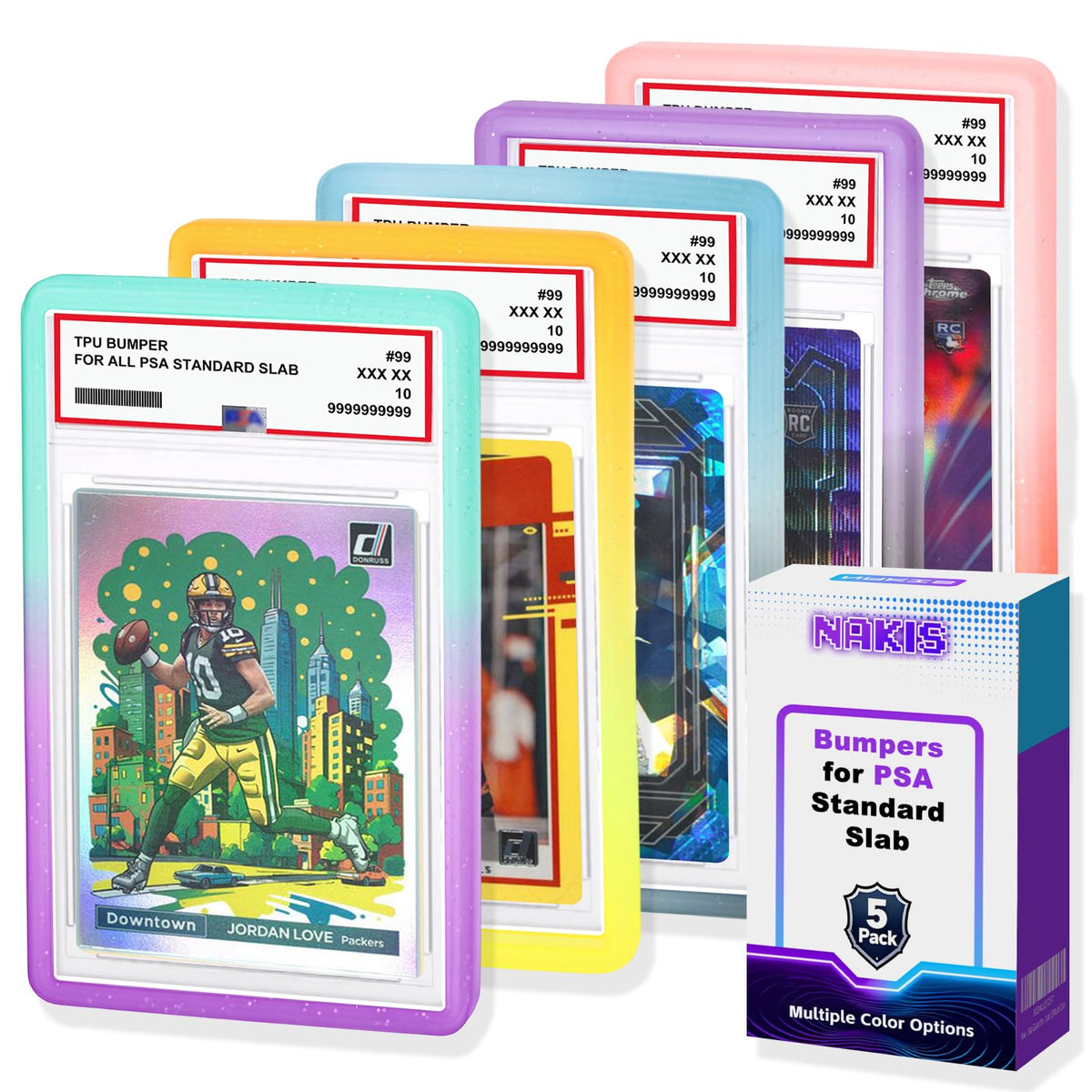 NAKIS Slab Guard gradient multi-color pack protecting PSA cards with stylish display flair
