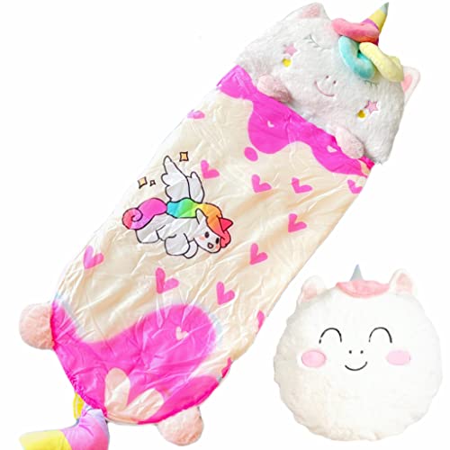 Nalexmi kids sleeping bag unicorn pillow closeup highlights plush comfort for sleepovers