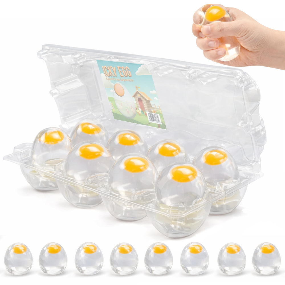 Namre Squishy Splat Eggs with a clear shell shown for satisfying squish and stress relief