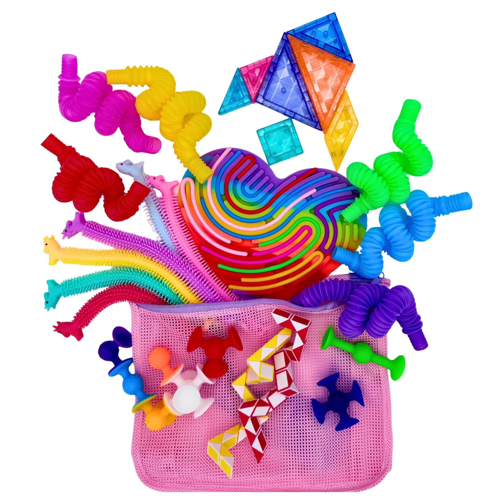 NAMUWASAE Travel Fidget Toy Set with pink carry bag for mess-free on-the-go play.