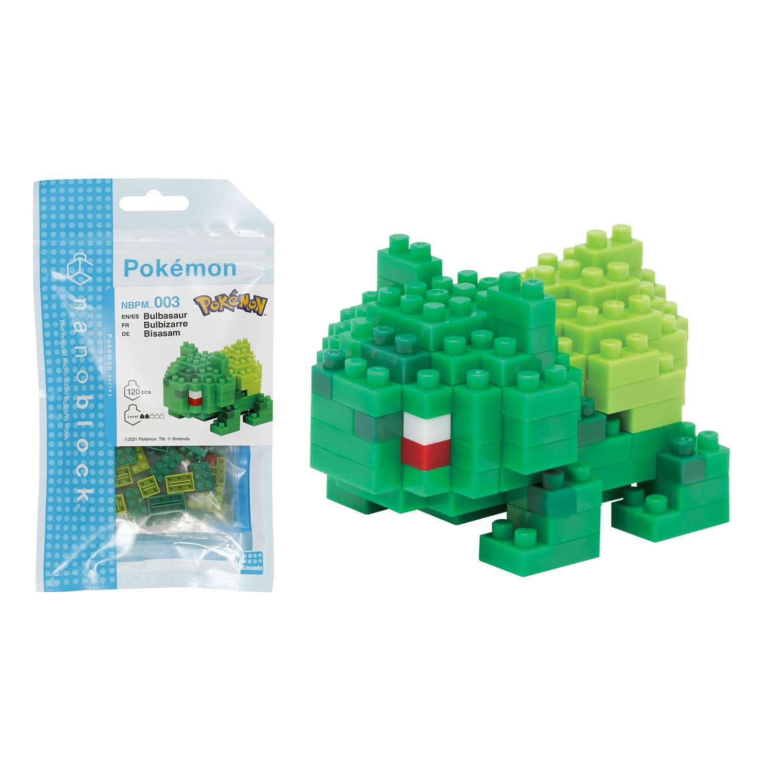 Nanoblock Bulbasaur Pokémon Series micro-model for desk display and collector’s showcase.