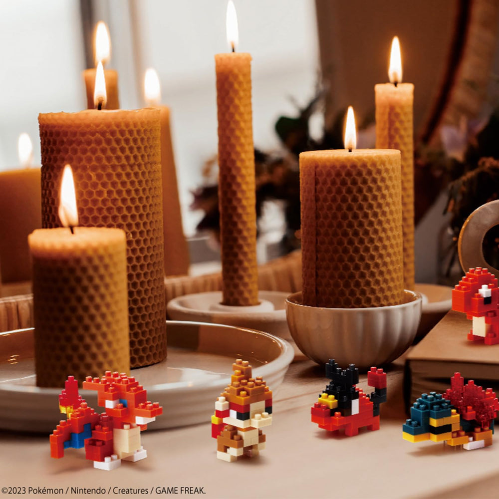 Nanoblock Charizard palm-sized 3D art ideal for display on a shelf.
