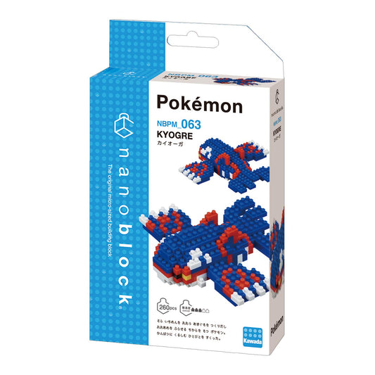 Nanoblock Kyogre model stands about 2.9 inches, ideal for desktop display.