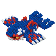 Nanoblock Kyogre Pokémon figure showcasing 260 tiny bricks for detailed display.