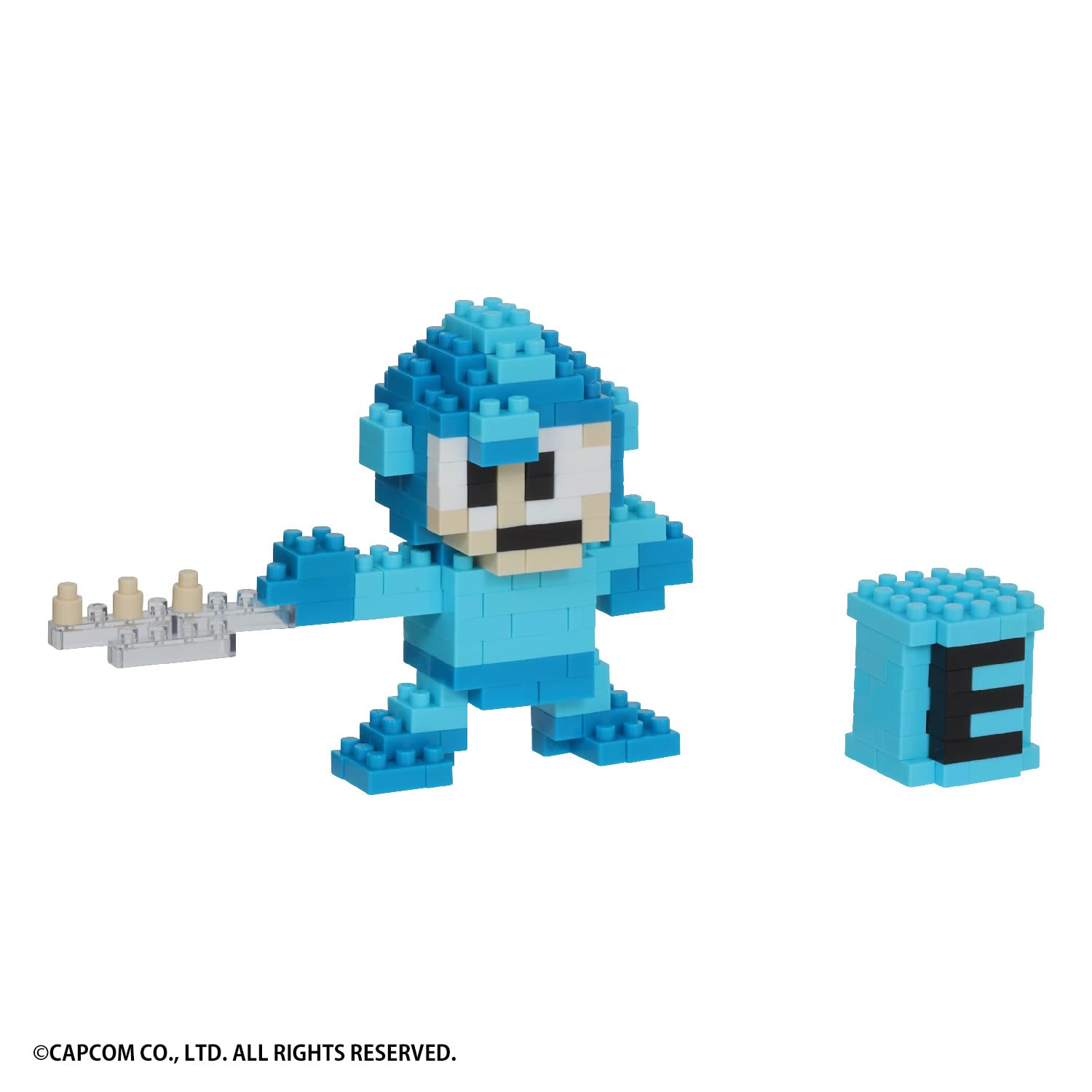 Nanoblock Mega Man detailed expression close-up for authentic display.