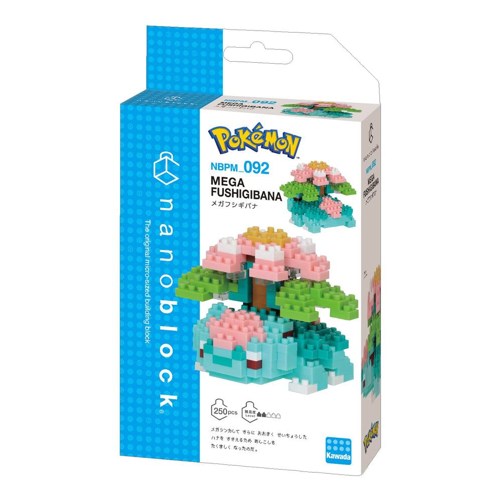 Nanoblock Mega Venusaur close-up showing tiny 4mm bricks for precise detail.
