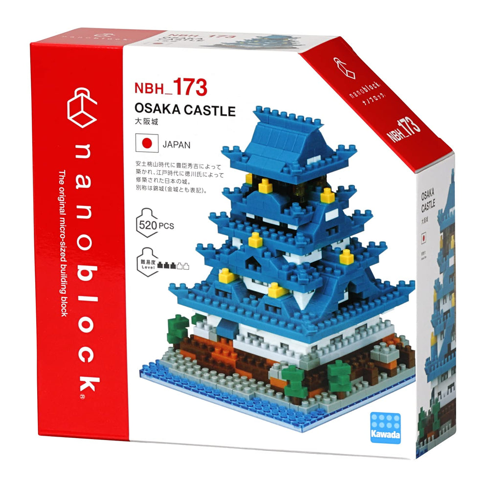 Nanoblock Osaka Castle tower detail highlighting tiny bricks for intricate 3D art.