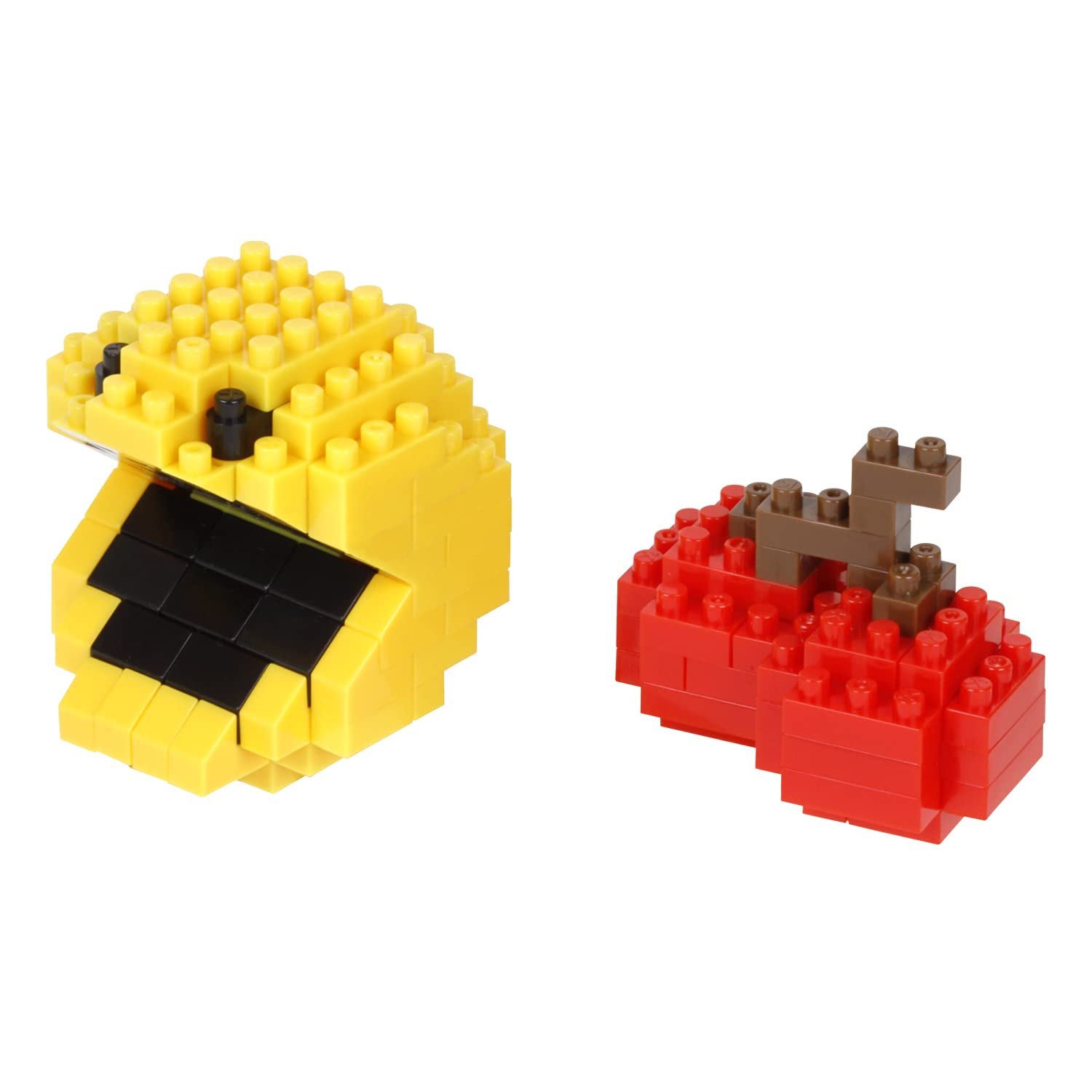Nanoblock Pac-Man & Cherry model assembly close-up for desk display