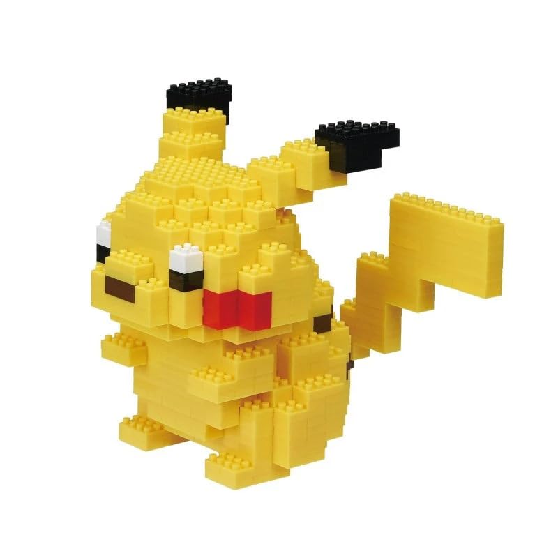Nanoblock Pikachu DX licensed Bandai Namco label close-up.