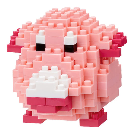 Nanoblock Pokémon Chansey building kit model ready for display on a desk.