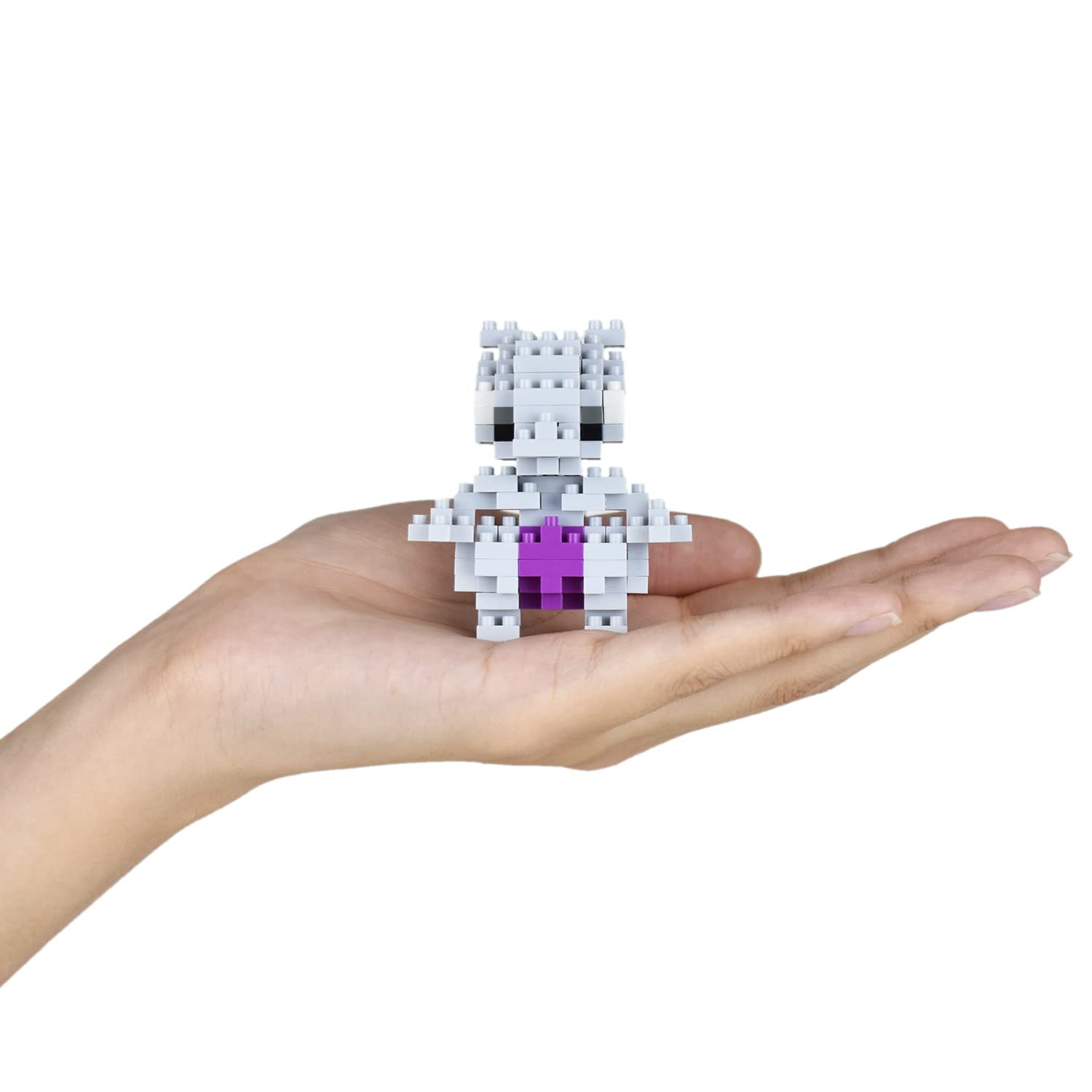 Nanoblock Mewtwo palm-size display ready for collection.
