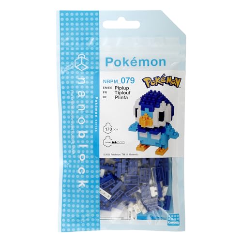 Nanoblock Pokémon Piplup detailed bricks close-up for realistic features.