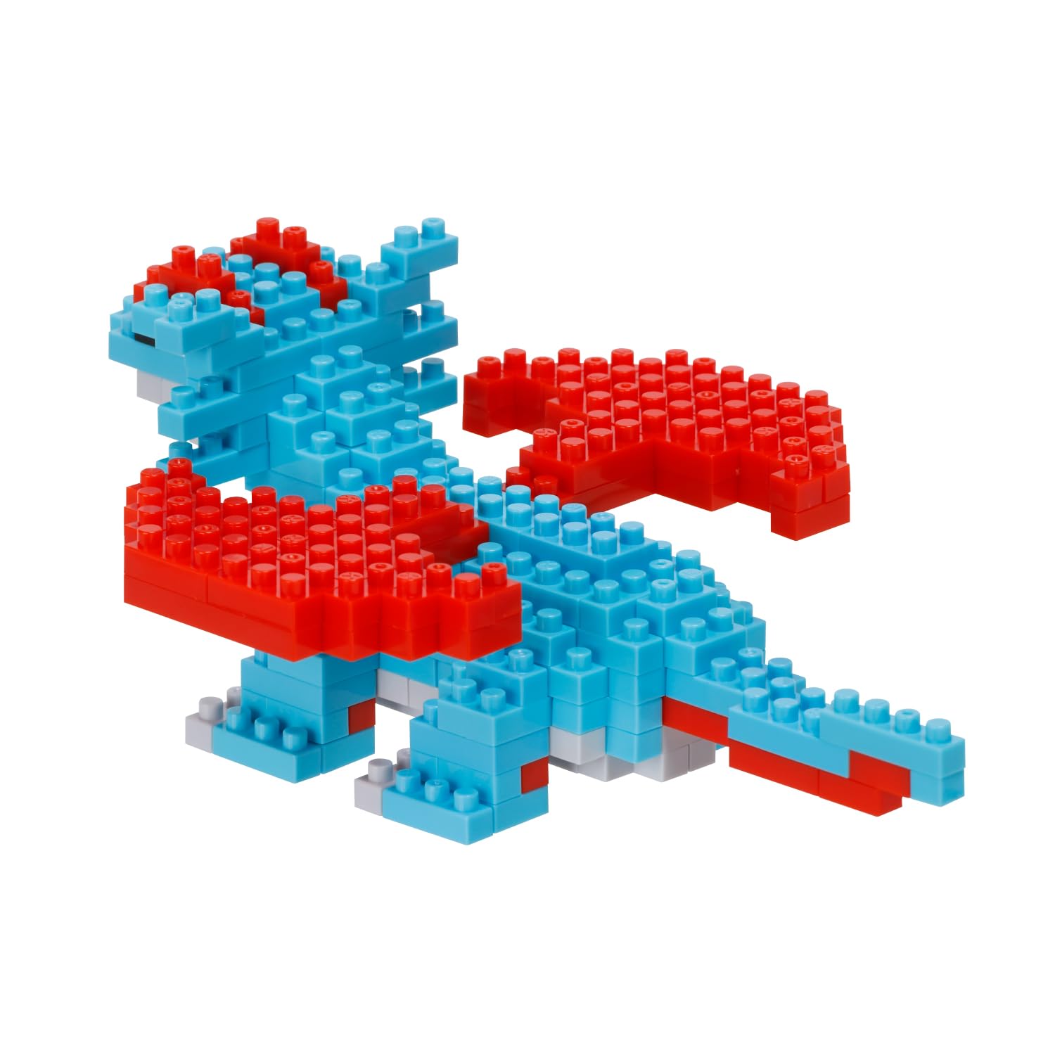 Close-up of nanoblock Salamence bricks highlighting tiny details for realism.