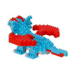Close-up of nanoblock Salamence bricks highlighting tiny details for realism.