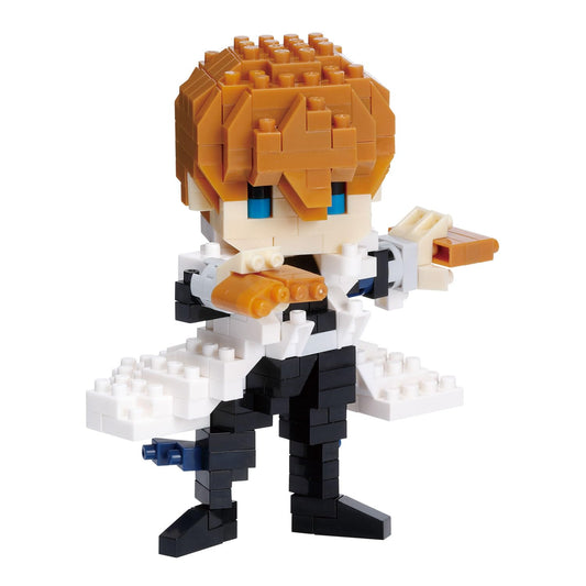 Nanoblock Yu-Gi-Oh Seto Kaiba assembly figure with intricate micro-details for display.