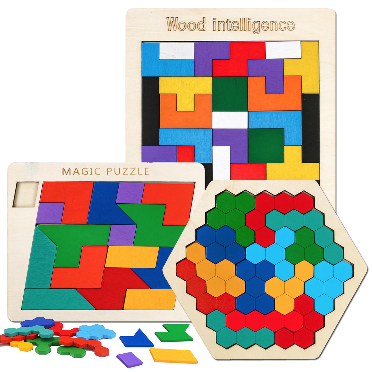 NAODONGLI wooden puzzle blocks in geometric set encourage problem-solving and family collaboration.