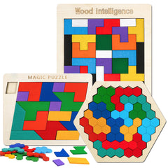 NAODONGLI wooden puzzle blocks in geometric set encourage problem-solving and family collaboration.