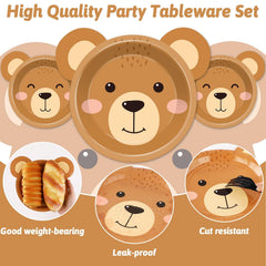 Naozinebi brown theme baby shower tableware enhances rustic decor and coordinated serving.