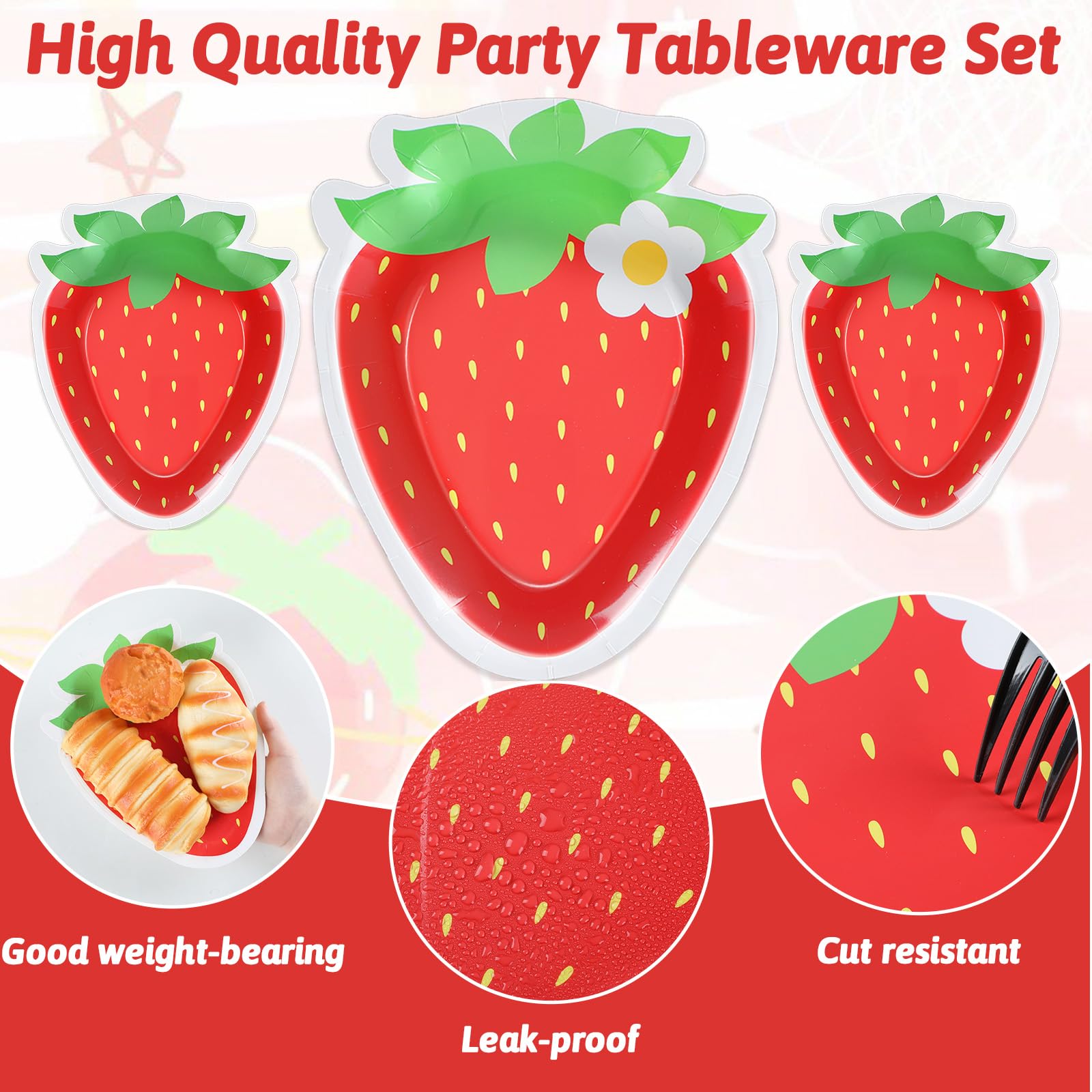 Naozinebi disposable strawberry plates pack; convenient cleanup after parties.
