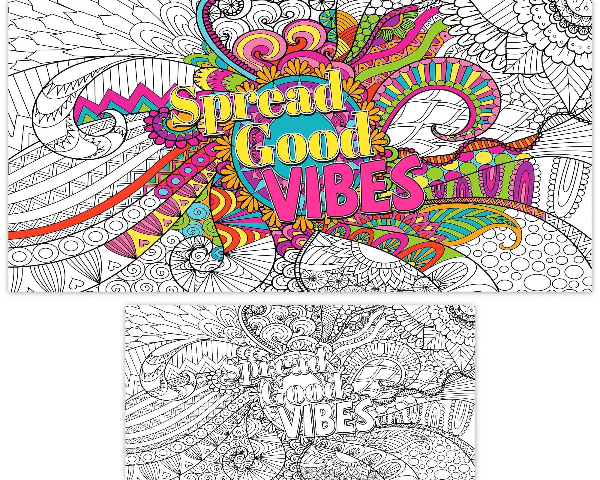 Naozinebi giant mandala poster on the floor inviting group coloring sessions.